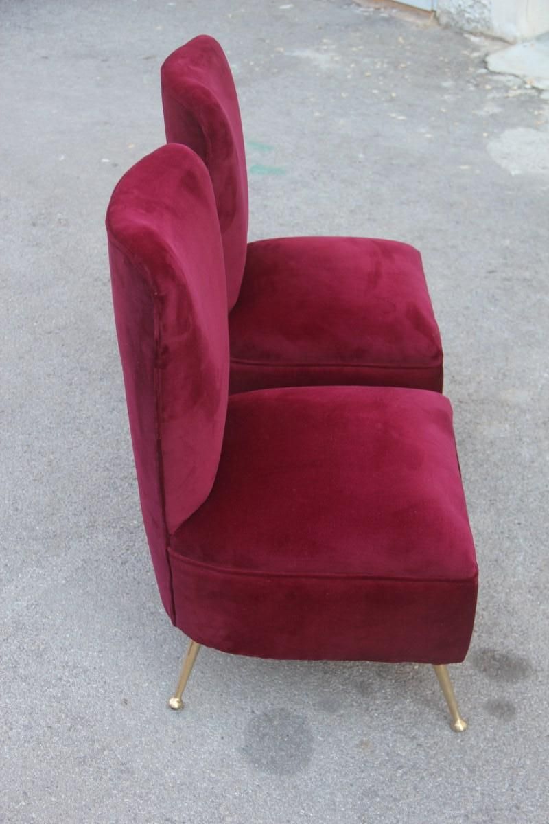 Bedroom Chairs Dark Red Velvet Feet Brass Midcentury Italian Design Gigi Radice photo buy