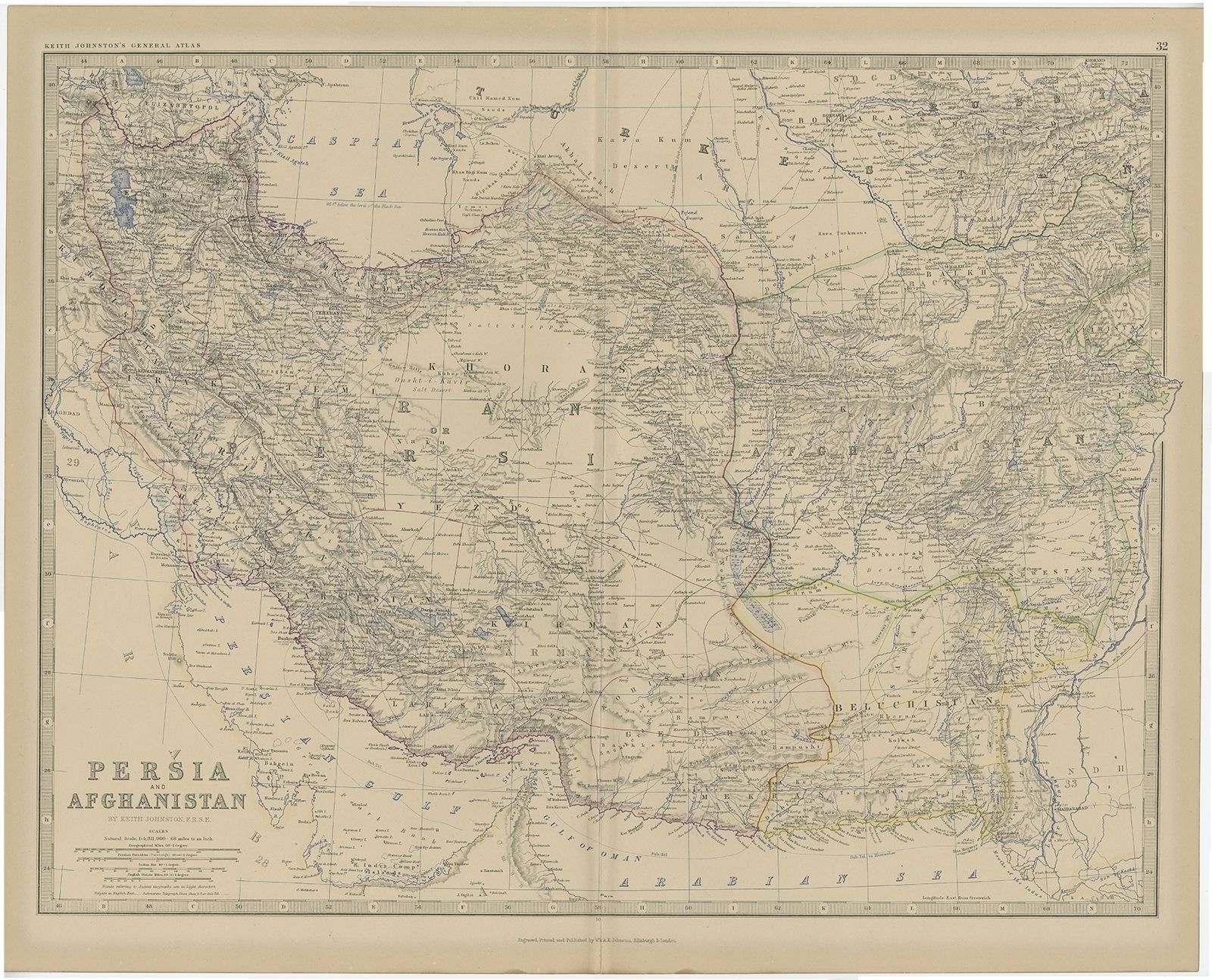 Antique Map Of Persia And Afghanistan By Johnston (1882)