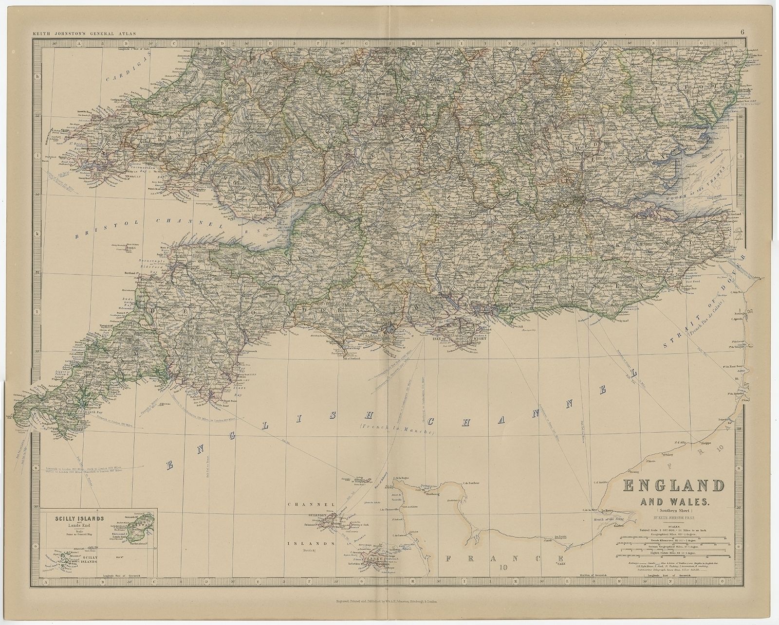 Antique Map Of England And Wales By Johnston (1882)
