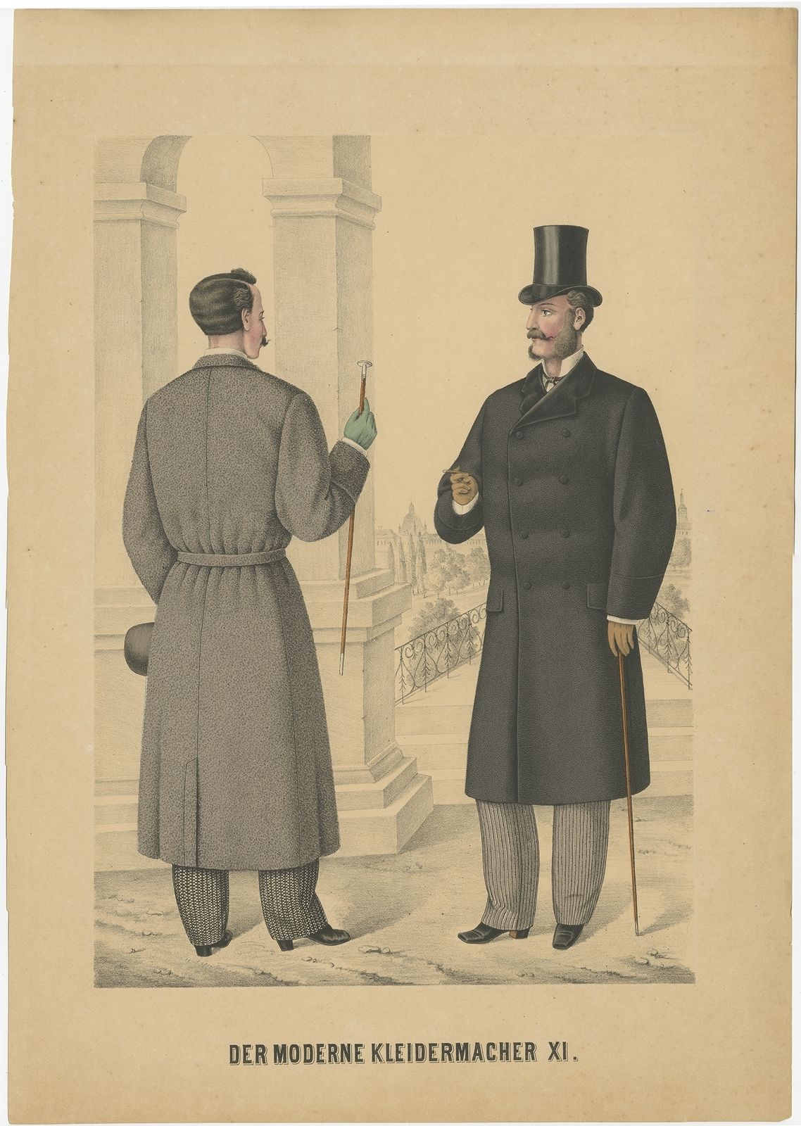 Pl. 11 Antique Print Of Men's Fashion (C.1900)