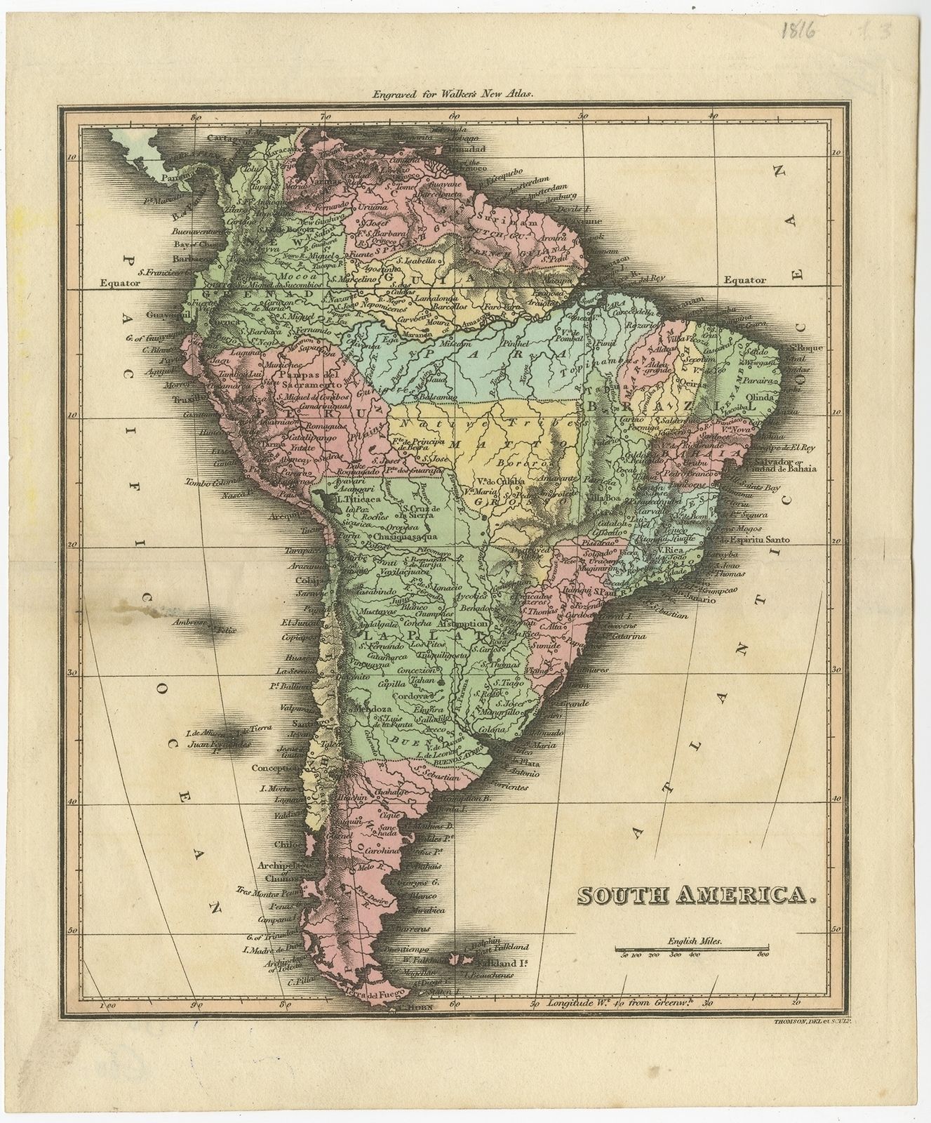 Antique Map Of South America By Walker (1816)