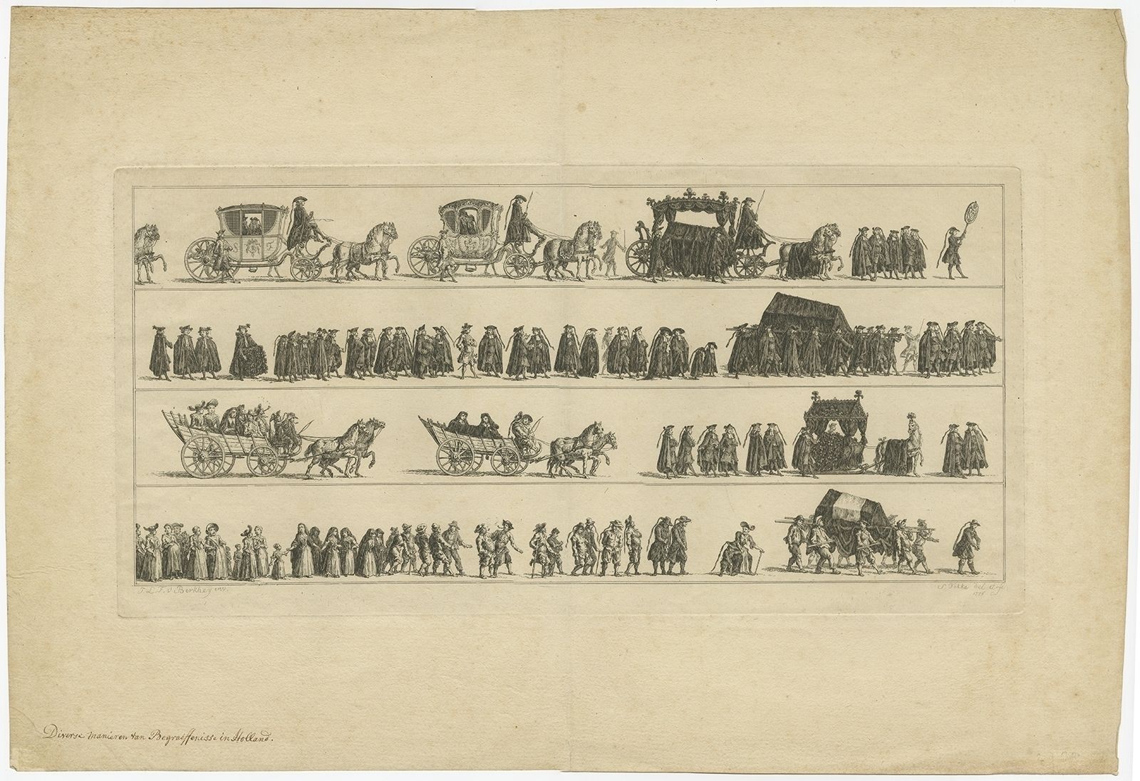 Antique Print Of Funerals In Holland By Fokke (1776)