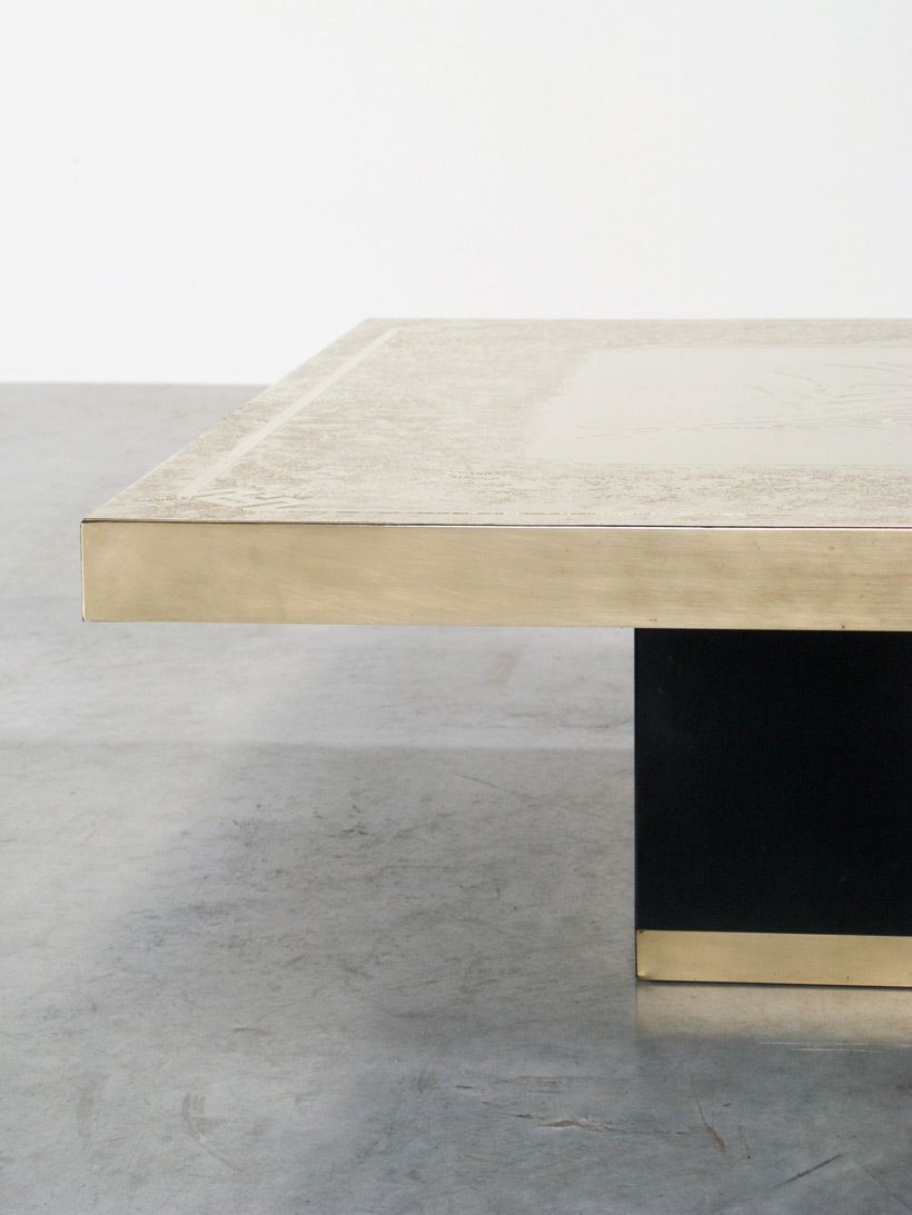Georges Mathias Hand Etched Brass Low Cocktail Table, 1970s Belgium photo 6300.0
