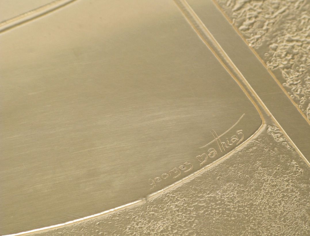 Georges Mathias Hand Etched Brass Low Cocktail Table, 1970s Belgium photo vinterior