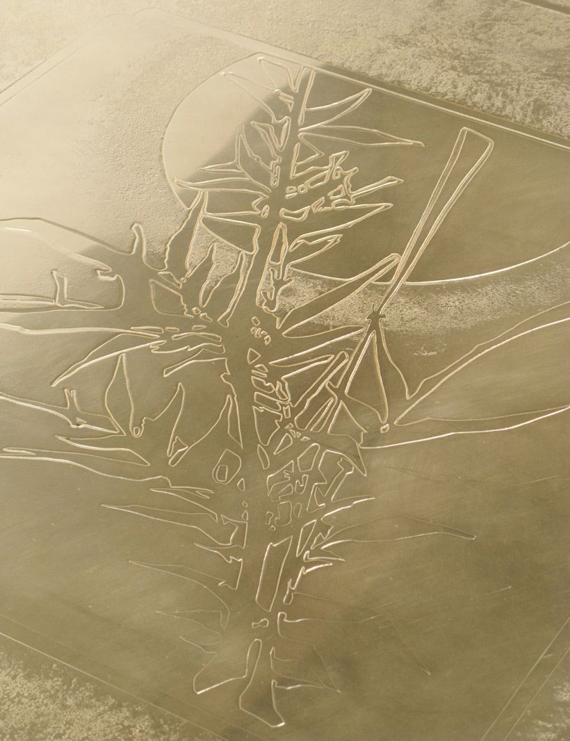 Georges Mathias Hand Etched Brass Low Cocktail Table, 1970s Belgium photo vintage
