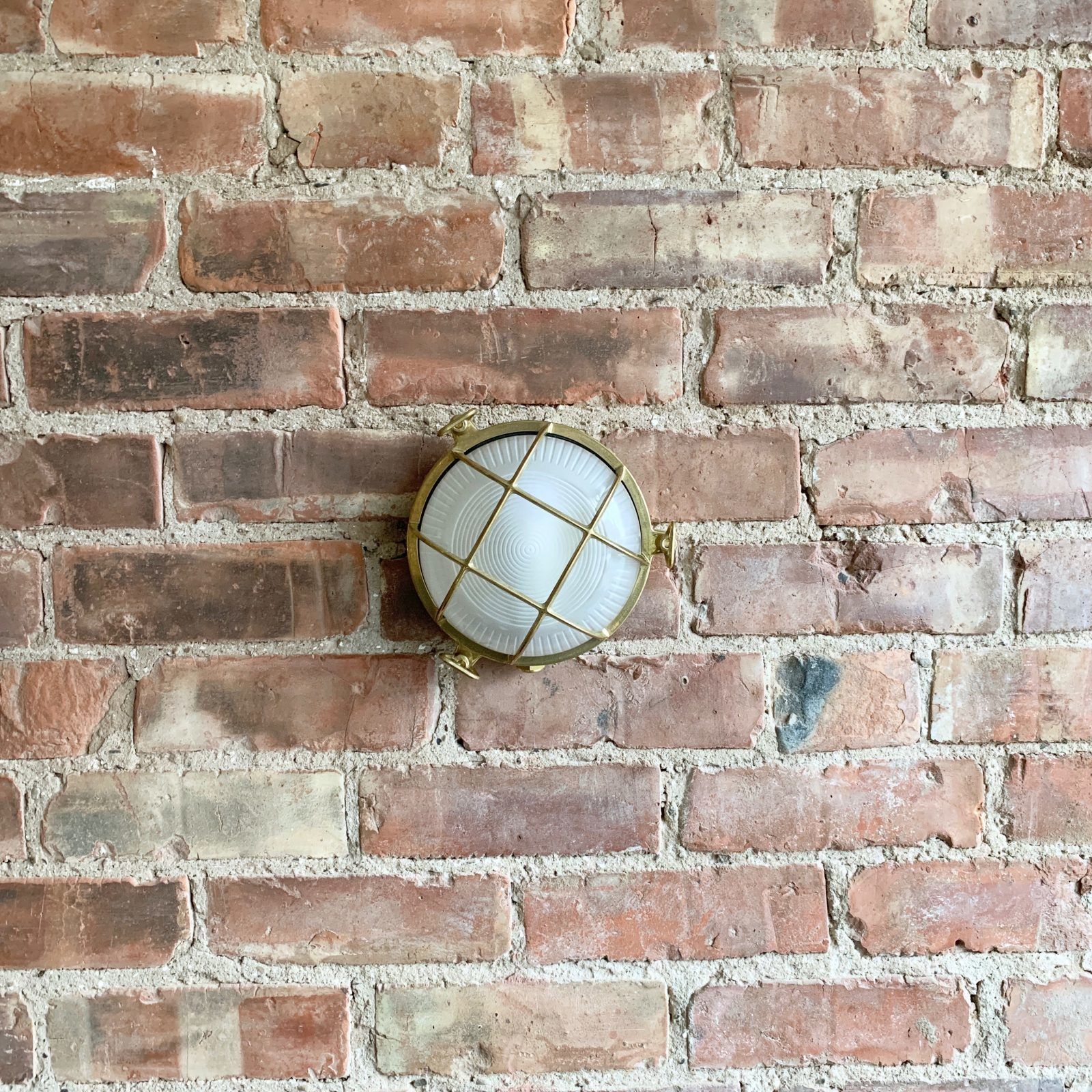 Contemporary Polished Brass Round Bulk Head Wall Light