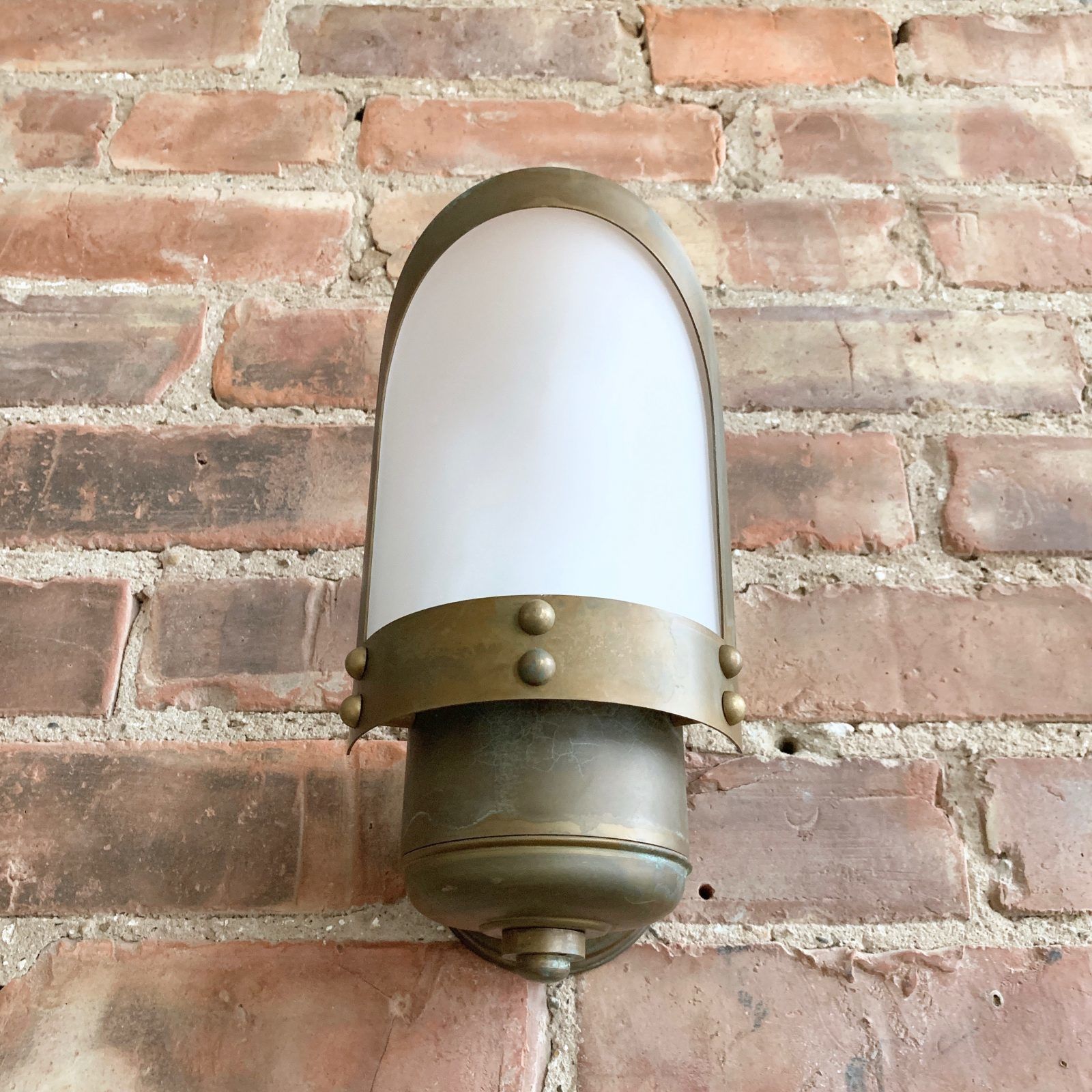 Contemporary Aged Brass Wall Light With Frosted Shade photo vintage