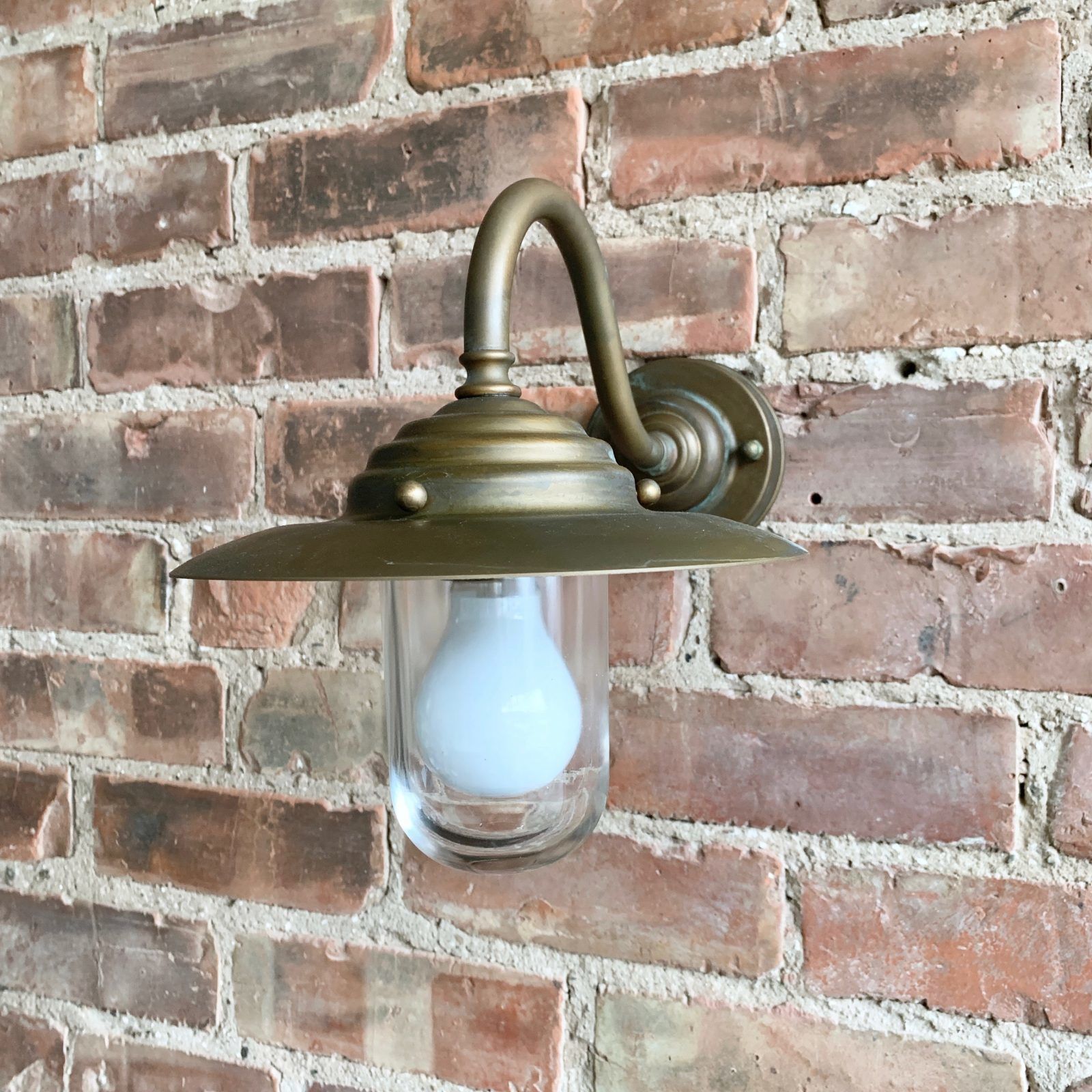 Contemporary Small Aged Brass Swan Neck Shaded Wall Light photo buy