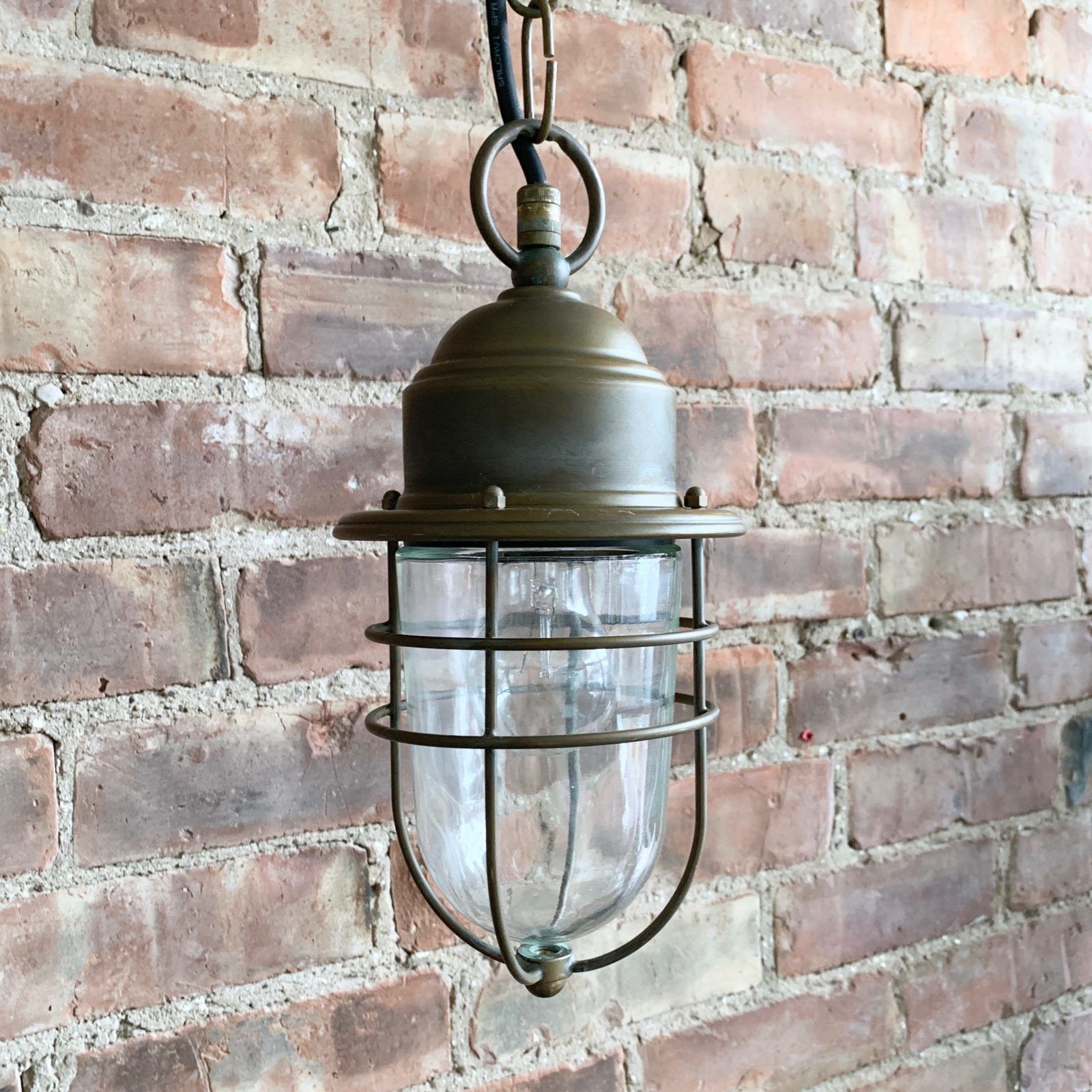 photo for sale Contemporary Aged Brass Bulk Head Pendant