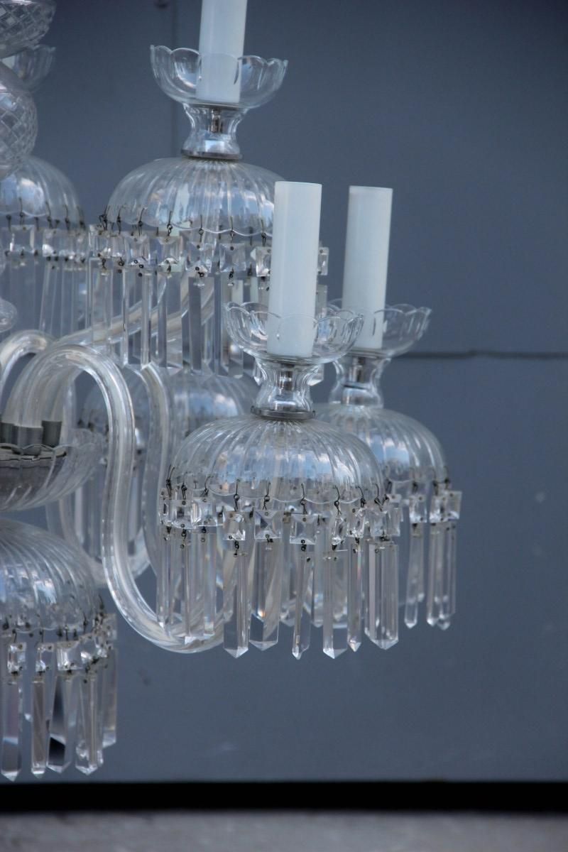 Round Great Classic Chandelier Trasparent Crystal Bohemian Art, 1950s photo Lighting