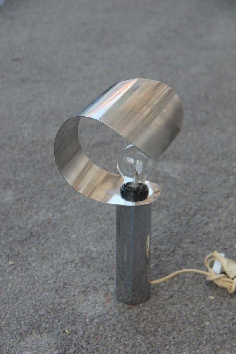 Italian Table Lamp Steel Curved Silver, 1970s photo for sale