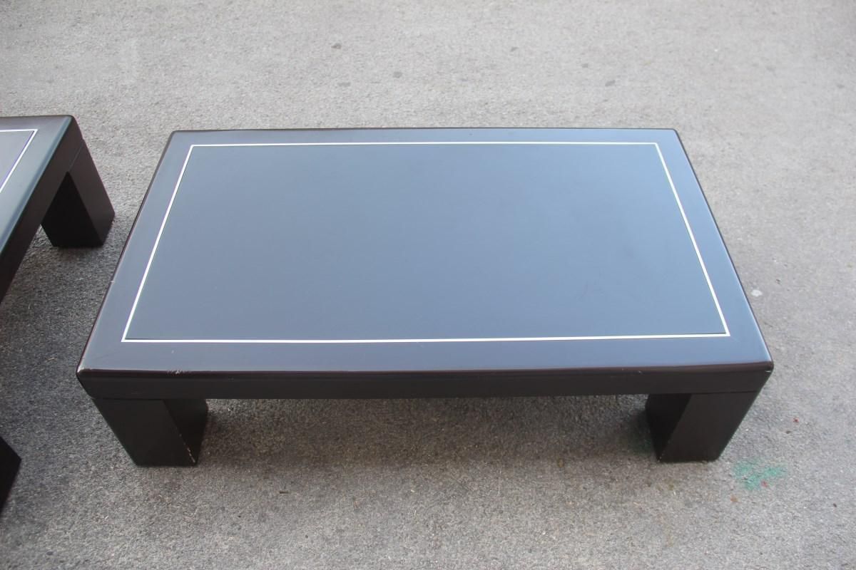 Pair Of Minimalist Low Tables In Brown And Aluminum Lacquer Italian Design, 1970 photo Furniture