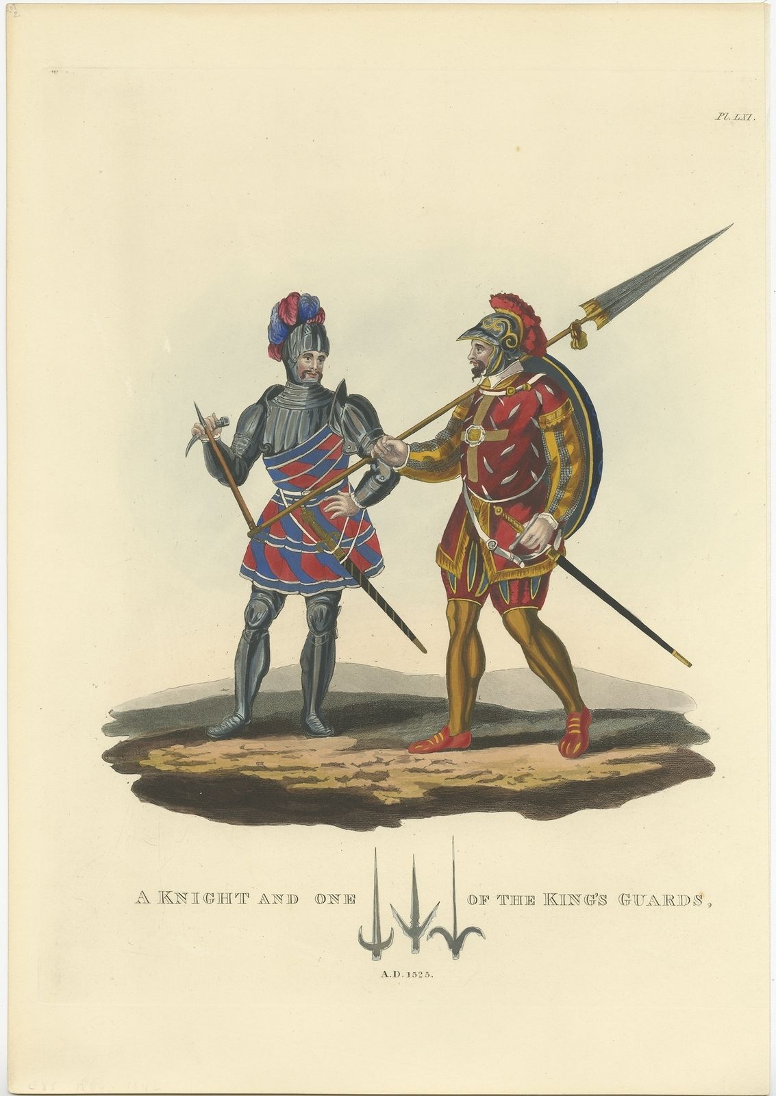 Antique Print Of A Knight And Guard By Meyrick (1842)