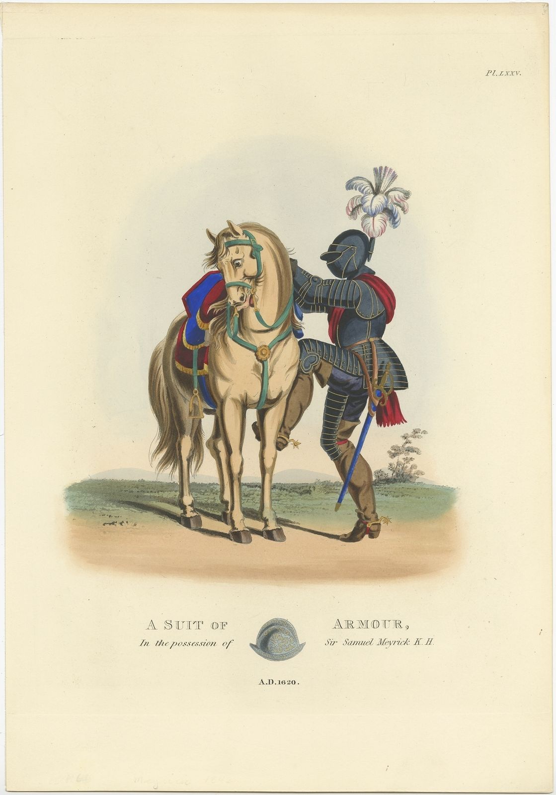 Antique Print Of A Suit Of Armour By Meyrick (1842)