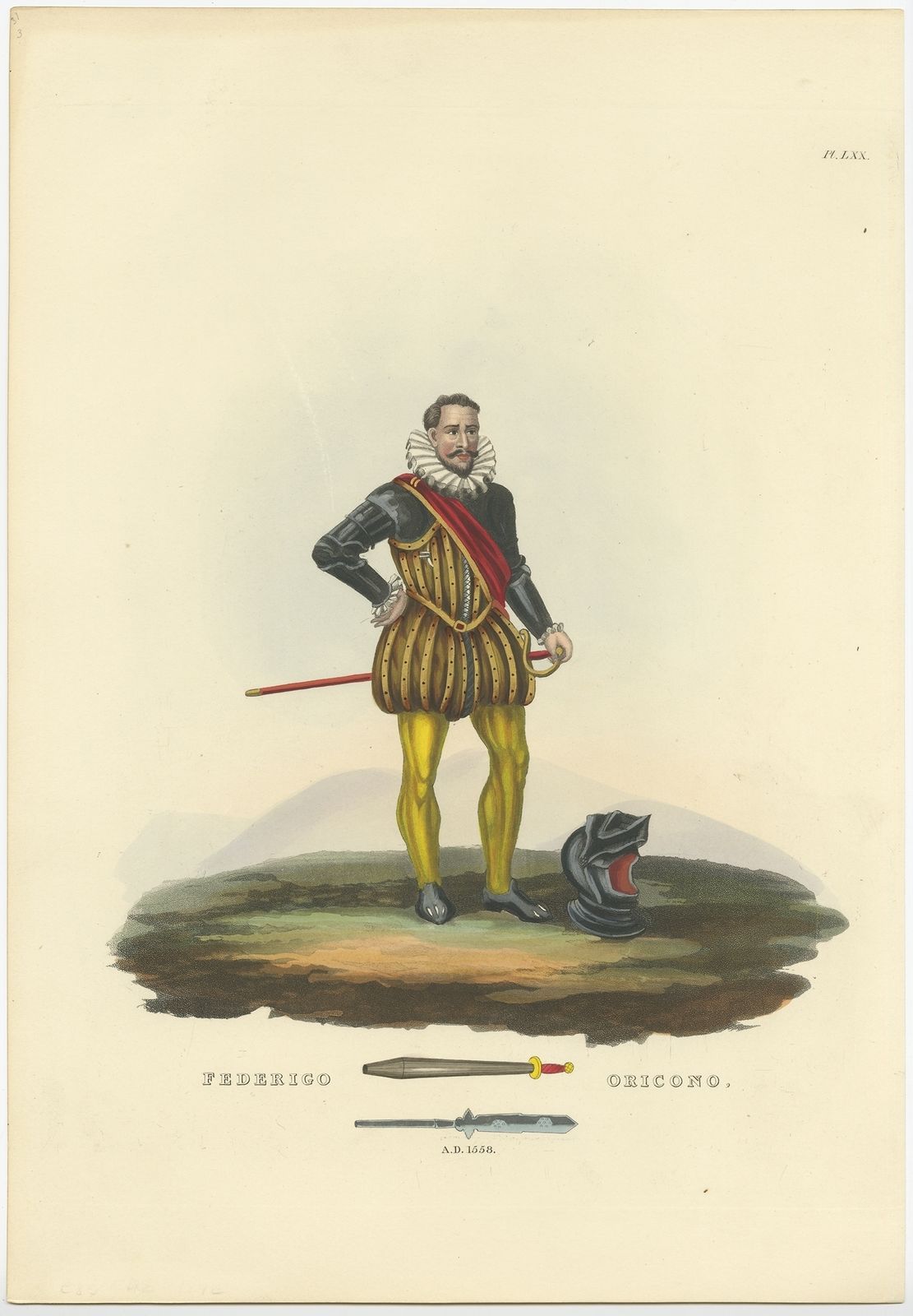 Antique Print Of Federigo Oricono By Meyrick (1842)