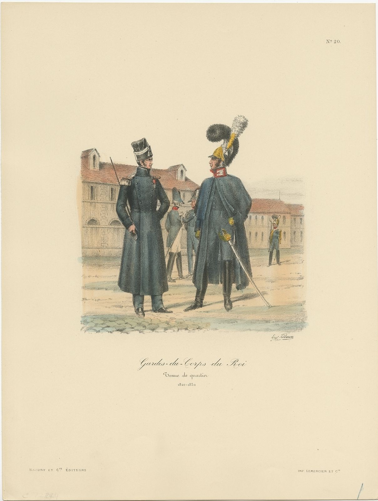 Antique Print Of The Guards Of The King Of France By Titeux (1890)