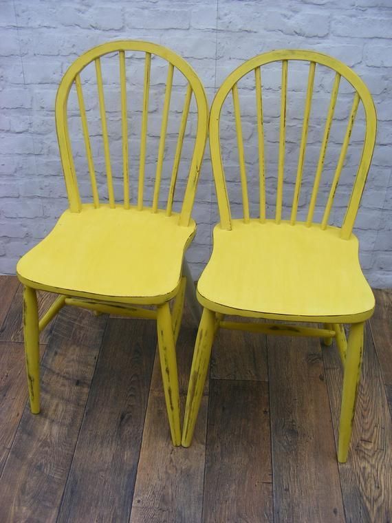 Shabby Chic Pine Table And Spindle Back Chairs Upcycled In Grey And Yellow photo furniture