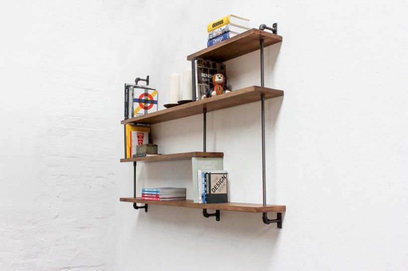 Barnaby Bespoke Adjustable Solid Beech Shelves With Slim Threaded Steel Pipe And Contemporary Collar Supports photo 840.0