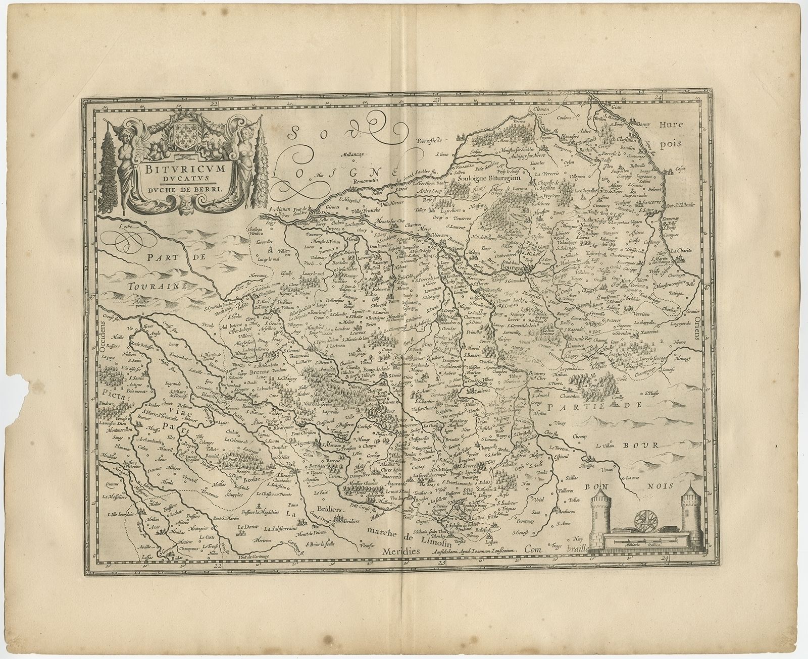 Antique Map Of The Region Of Berry By Janssonius (1657)