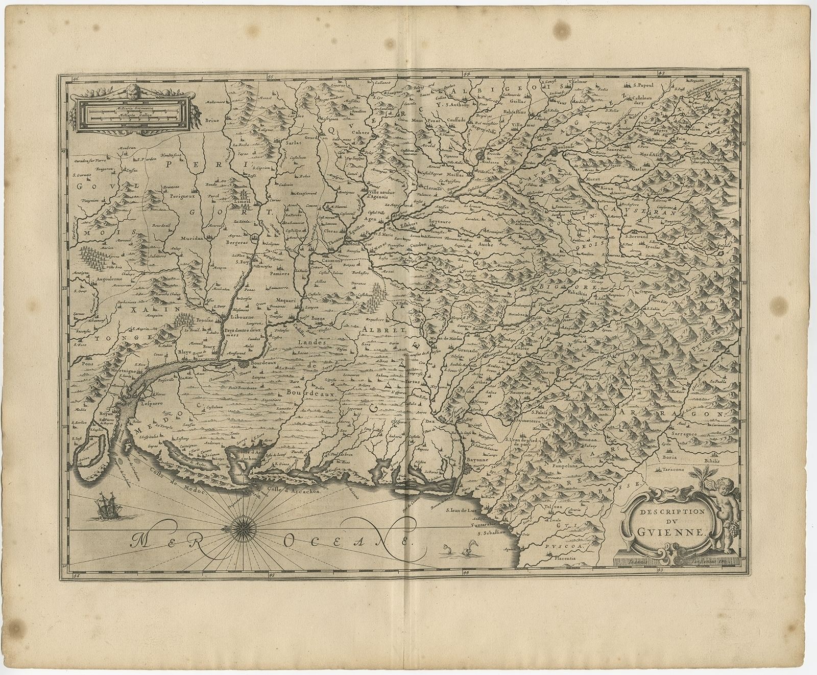 Antique Map Of The Region Of Guyenne By Janssonius (1657)