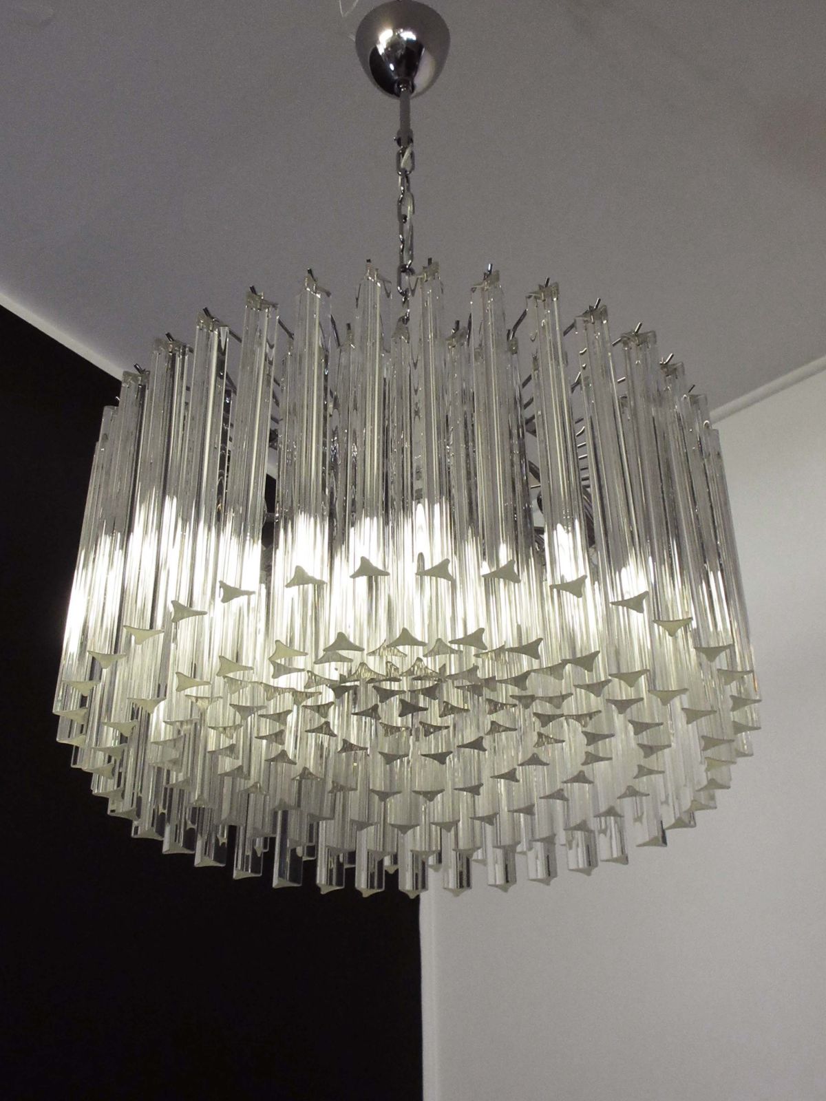 Large Triedri Murano Glass Chandelier   163 Triedri Trasparent Prism