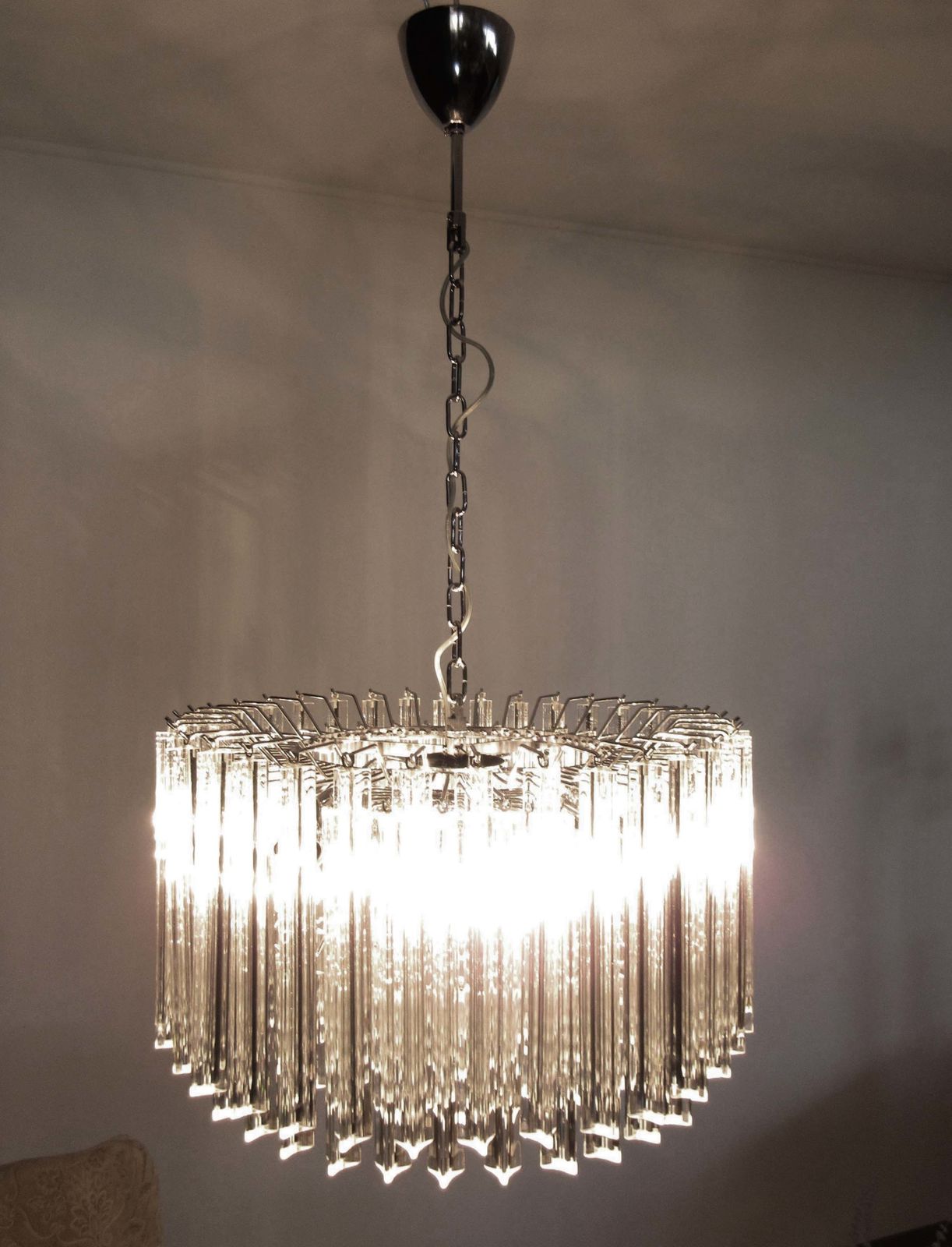 Large Triedri Murano Glass Chandelier   163 Triedri Trasparent Prism photo vintage