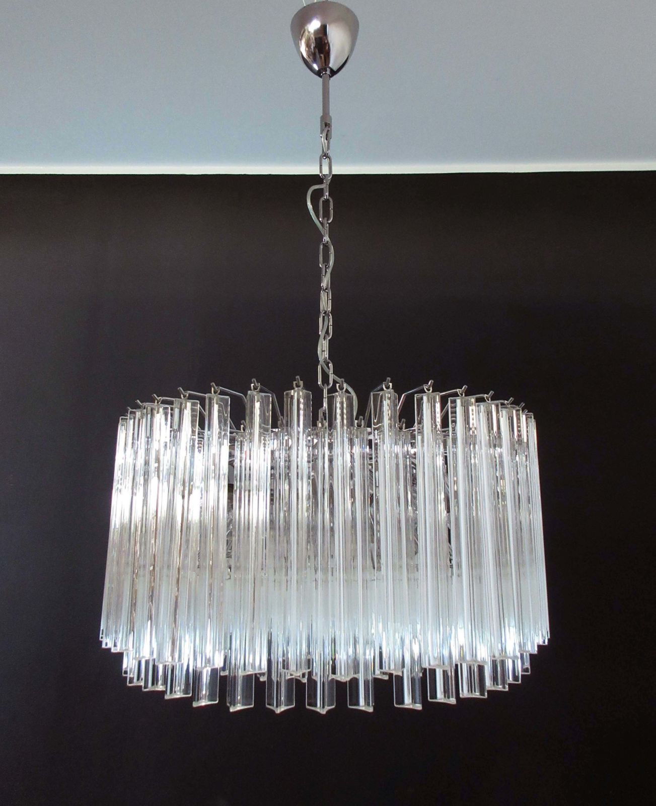 photo for sale Large Triedri Murano Glass Chandelier   163 Triedri Trasparent Prism