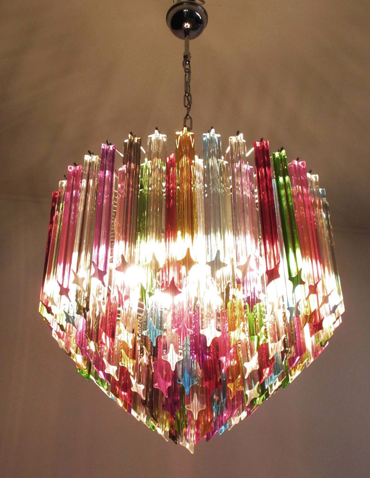 Modern Quadriedri Murano Glass Chandelier   163 Trasparent Prism Quadriedri Multicolor photo vinterior