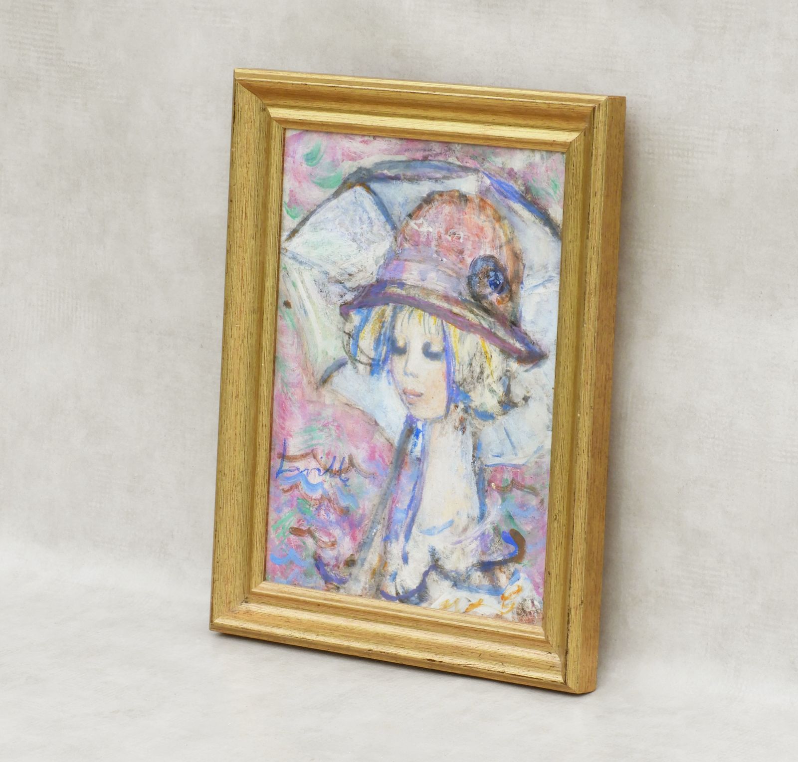 Painting ‘Jeune Femme Au Chapeau’  By Henri La Ville C1960 France Oil On Canvas photo for sale