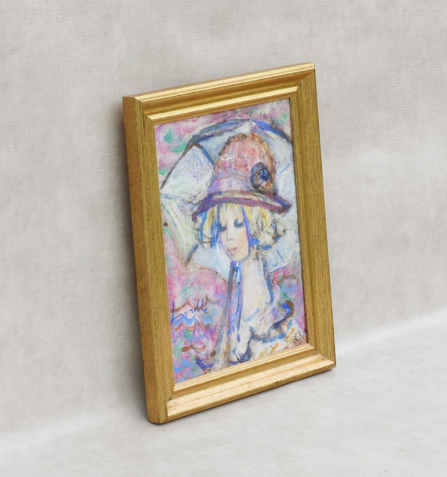 Painting ‘Jeune Femme Au Chapeau’  By Henri La Ville C1960 France Oil On Canvas photo Art