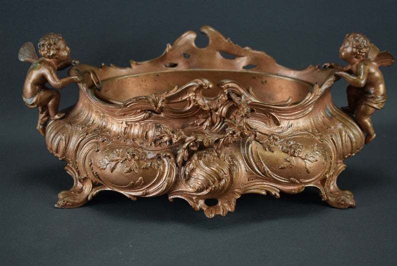 photo for sale Rococo French Angels Centerpiece Jardiniere Copper Finish