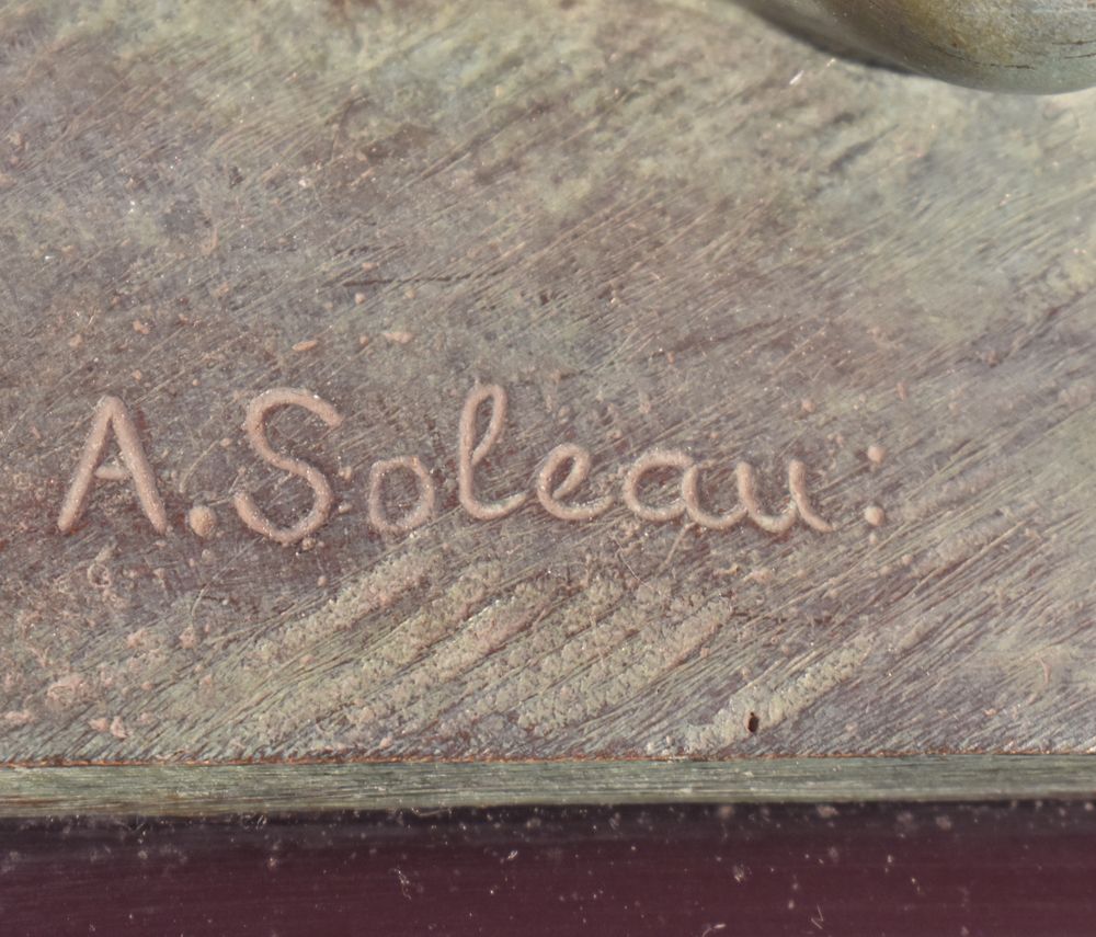 Antique Bronze Sculpture, Woman With Fan, Signed A. Soleau, French Sculptor, Art Deco.  (Stb31) photo buy