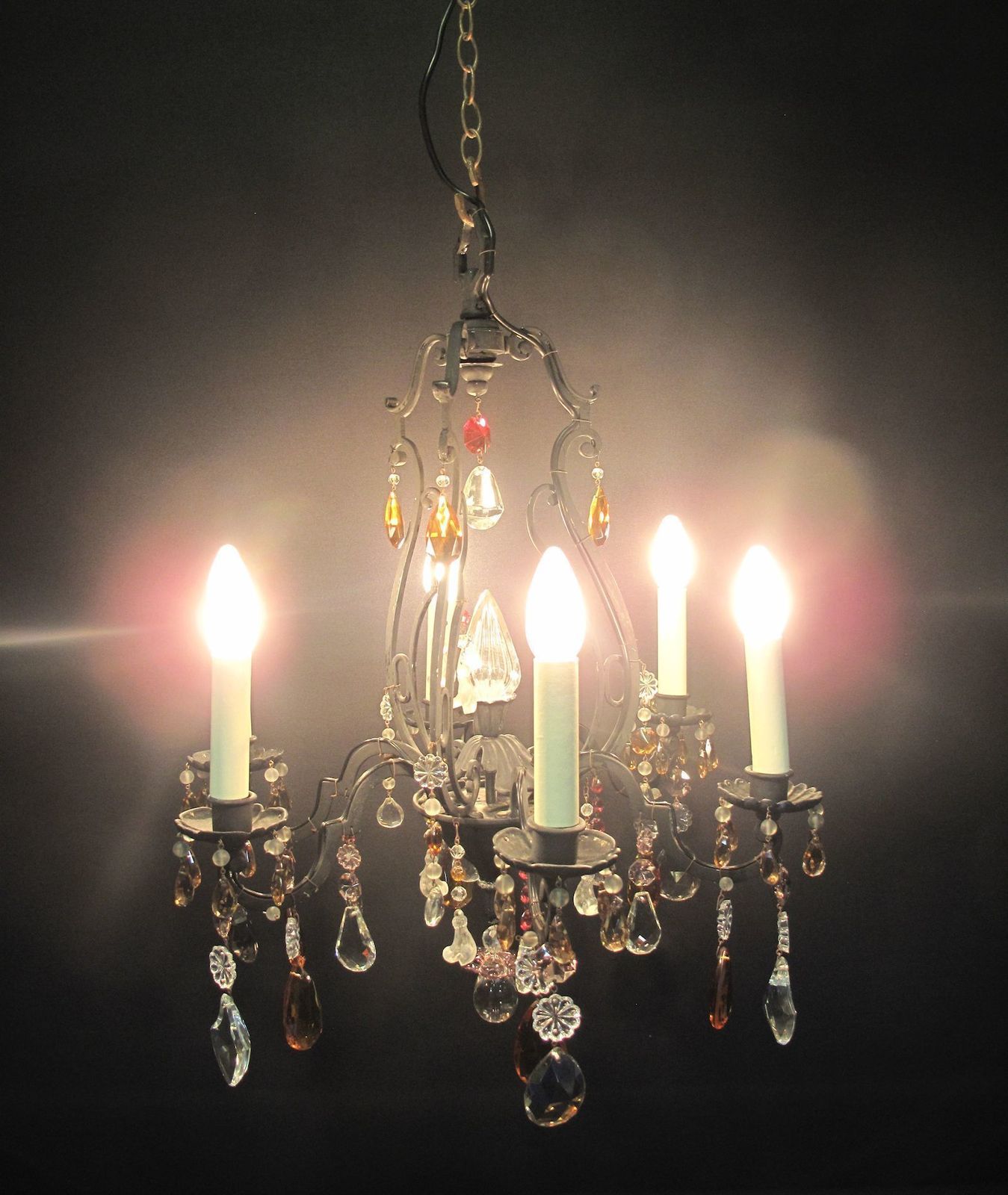 6 Arm Black Iron Chandelier, Ca 1930 photo buy