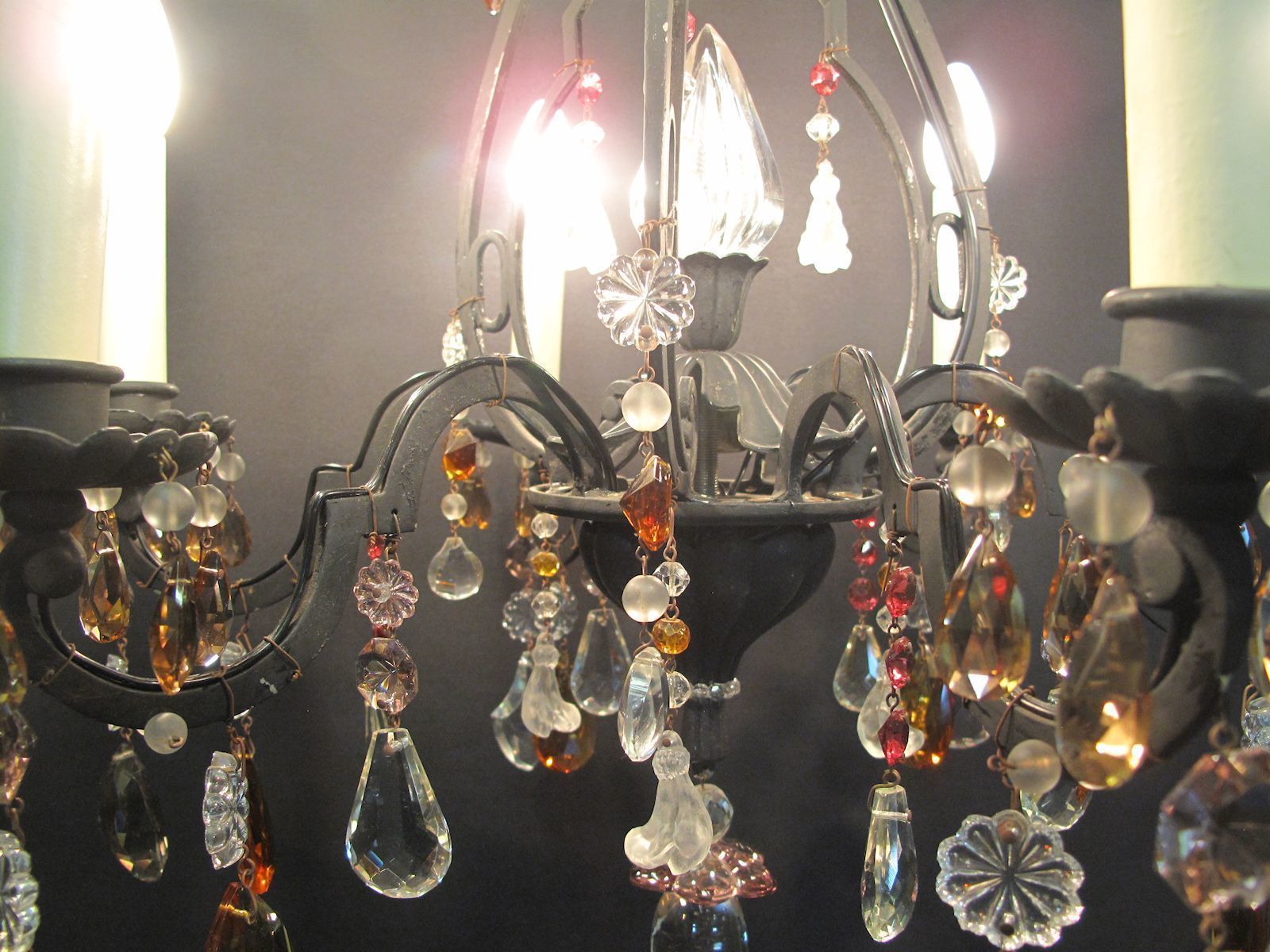 6 Arm Black Iron Chandelier, Ca 1930 photo vintage