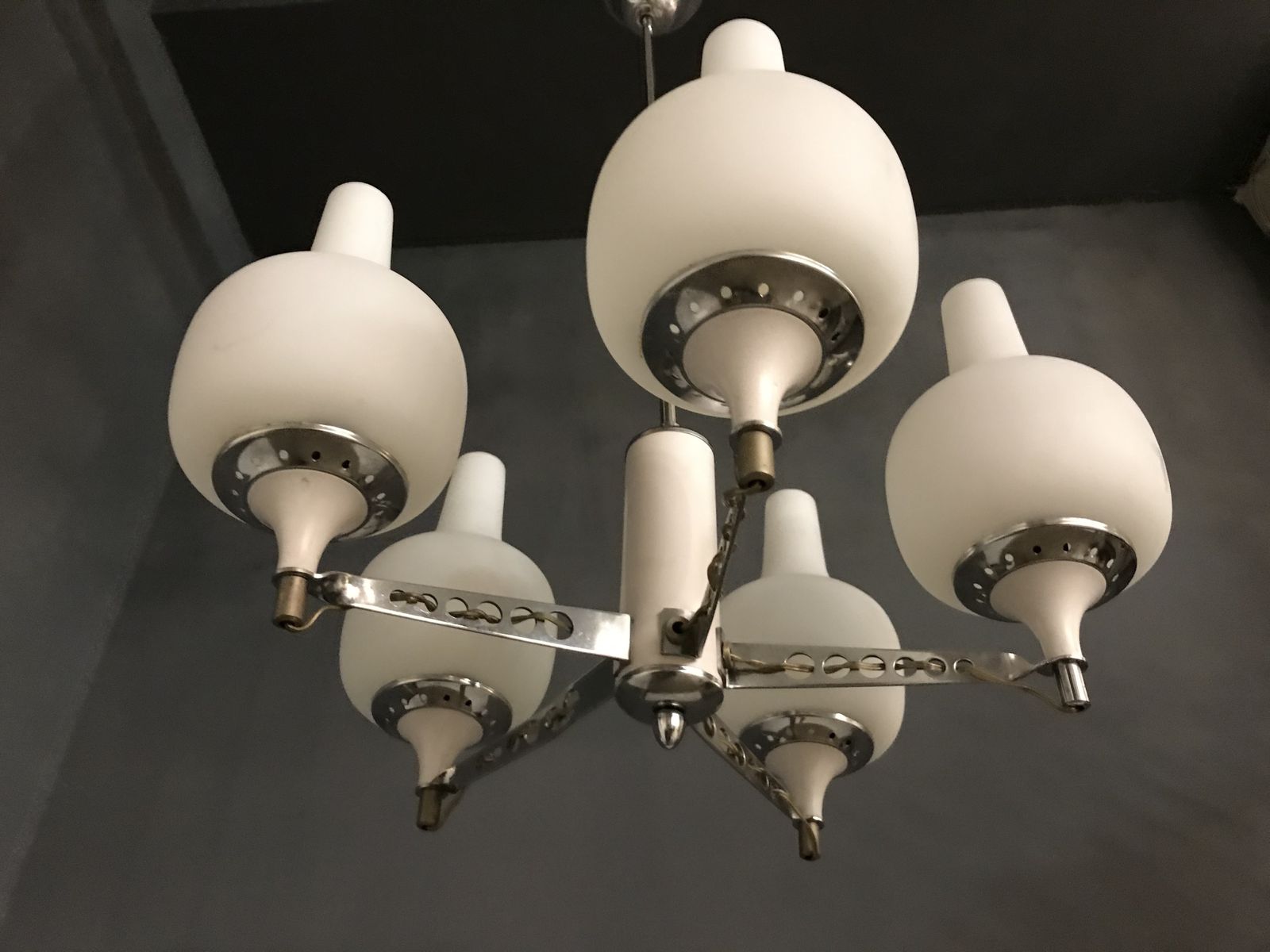 Stilnovo Opaline Glass Chandelier 5 Lights photo for sale
