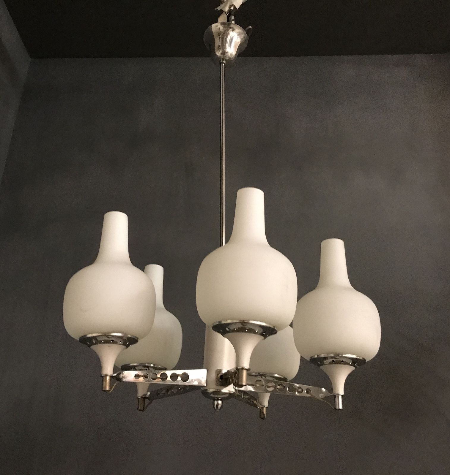 Stilnovo Opaline Glass Chandelier 5 Lights photo buy