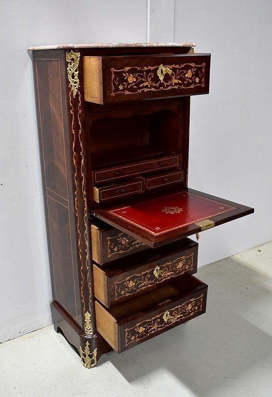 Inlaid Small Secretary, Rosewood, Louis XIV Style, Napoleon III Nineteenth photo Furniture