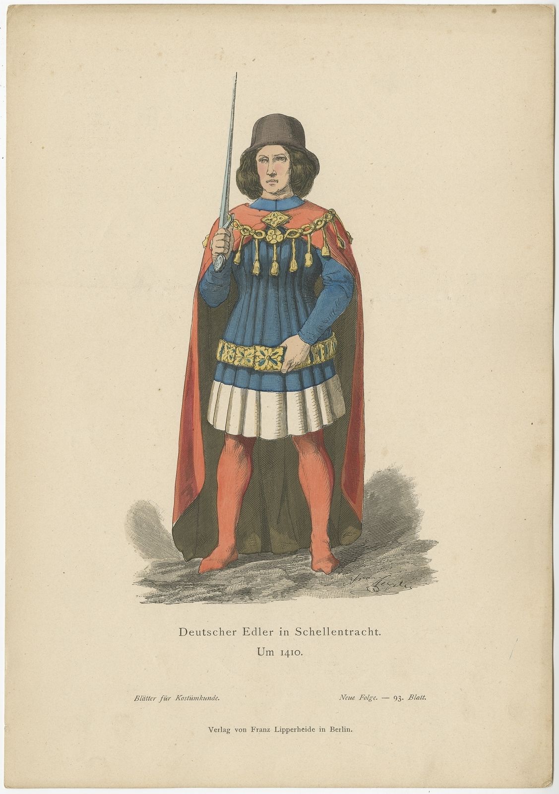 Antique Costume Print Of A German Nobleman By Lipperheide (C.1880)