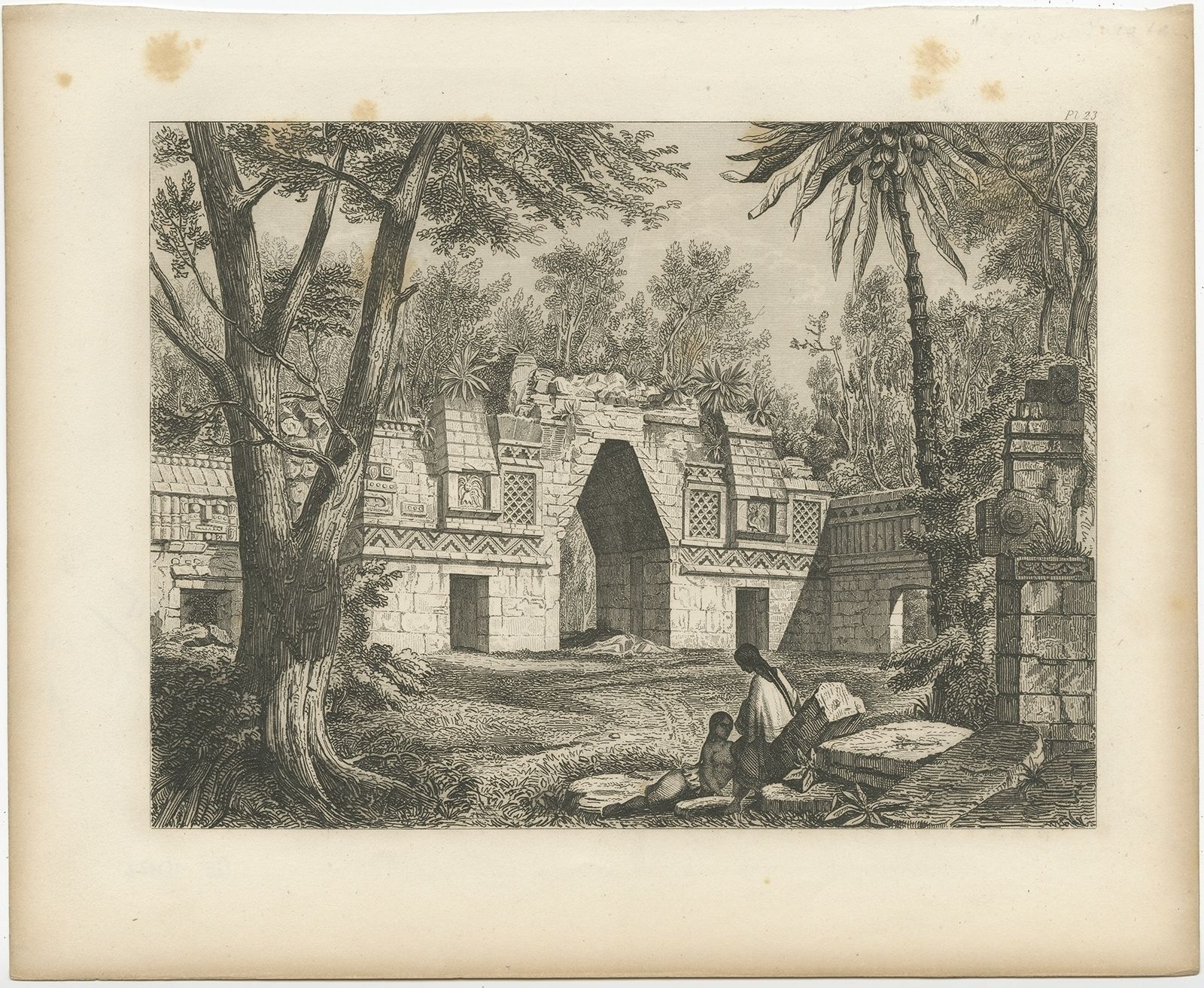 Pl. 23 Antique Print Of A Ruin In Peru By Menzel (1857)