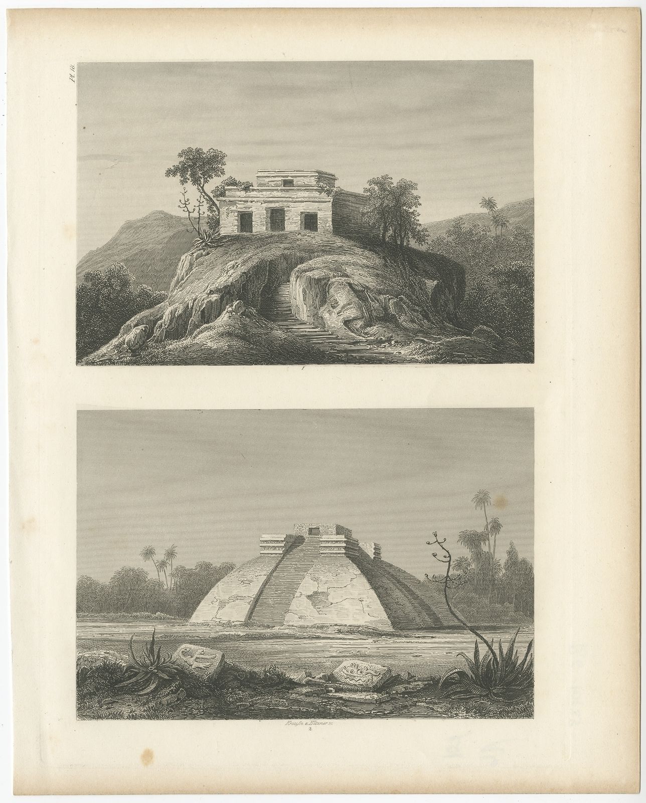 Pl. 18 Antique Print Of Ruins In Mexico By Menzel (1857)