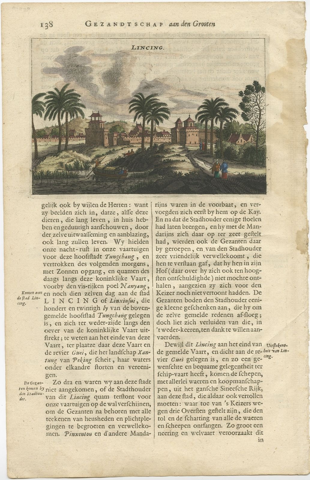 Antique Print Of The City Of Lincing By Nieuhof (1665)