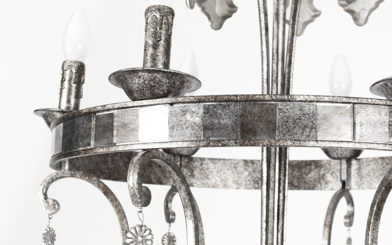 photo for sale Vintage Silvered Bronze & Mirrored Chandelier Late 20th Century