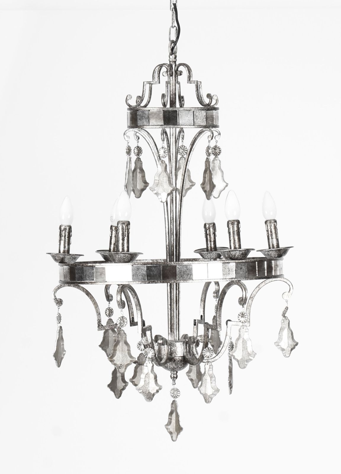Lighting Vintage Silvered Bronze & Mirrored Chandelier Late 20th Century photo