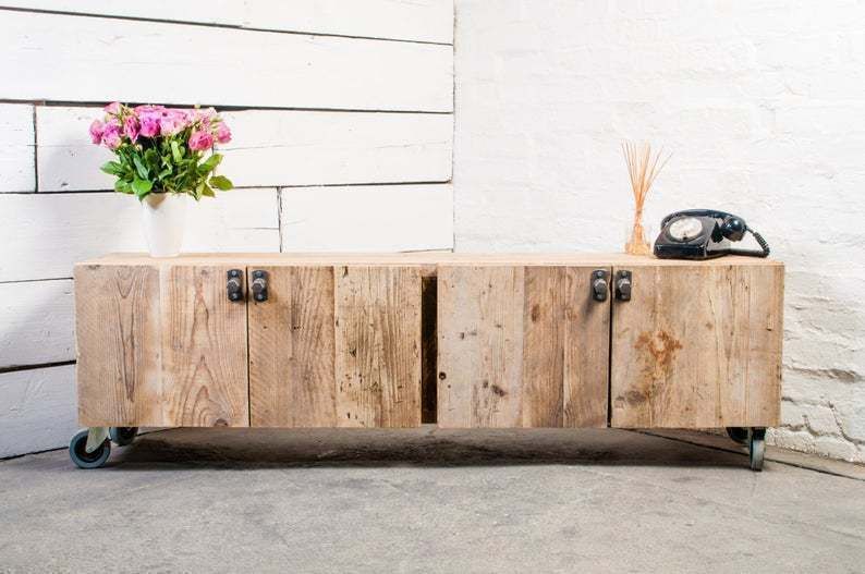 Josh Long Low 4 Door Reclaimed Scaffolding Board Media Unit With Steel Handles photo Furniture