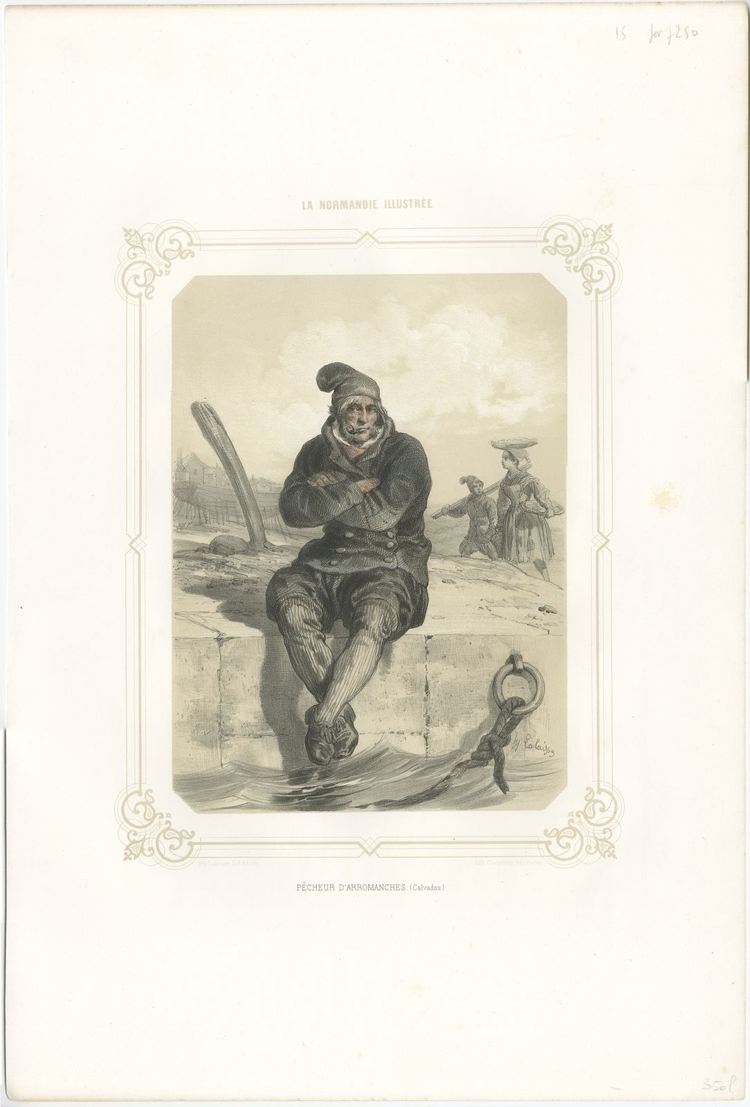 Antique Print Of A Fisherman From Arromanches By Charpentier (1852)