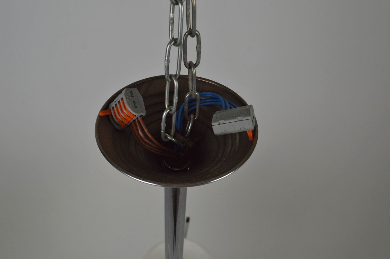 Art Deco Mid Century Modernist Chandelier, Wood & Chrome, France, Circa 1940 photo buy