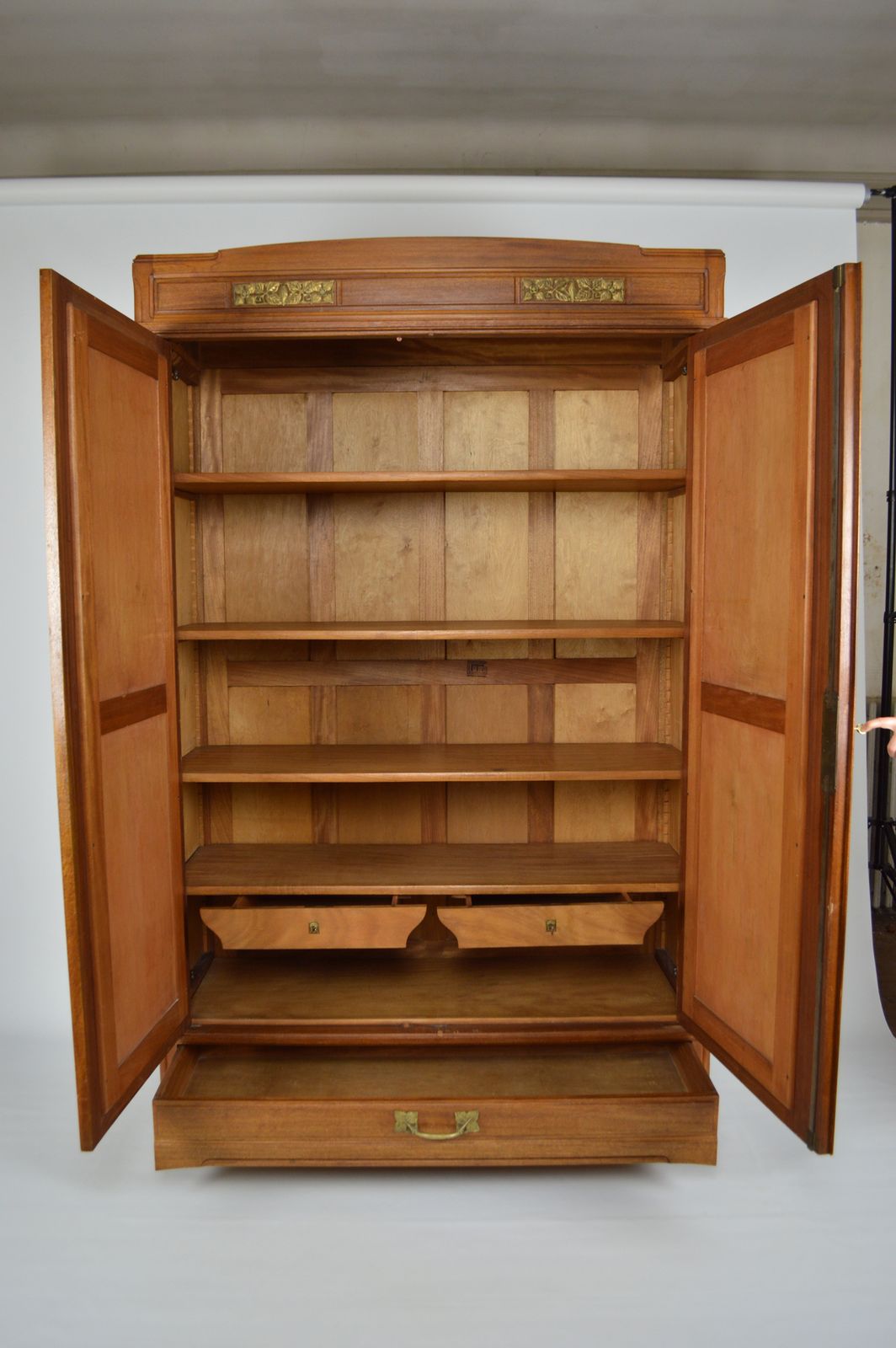 photo vintage French Art Nouveau Mahogany Clematis Bedroom Set By Mathieu Gallerey, Circa 1920