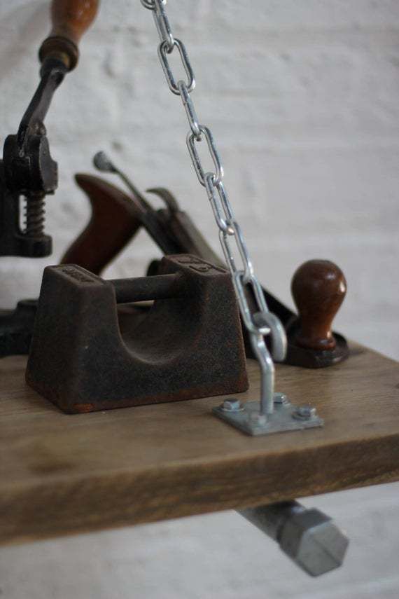 photo for sale Susie Reclaimed Scaffolding Board Shelf With Galvanised Steel Pipe Wall Brackets And Supporting Chains   Made To Order Industrial Furniture