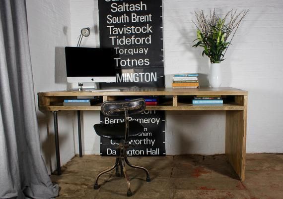 Louise Reclaimed Scaffolding Board And Pipe Industrial Style Desk With Aperture Storage Space Below