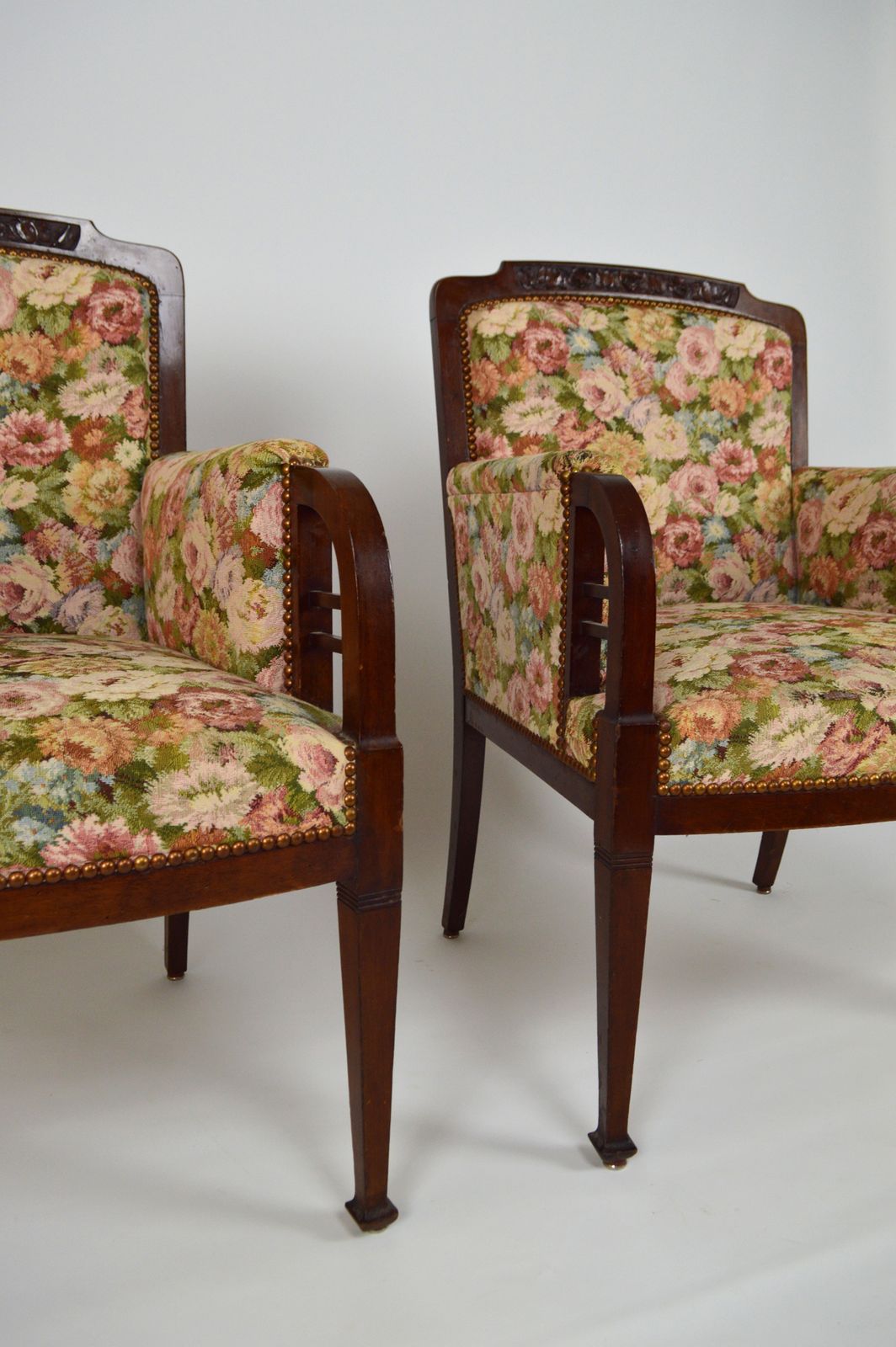 Furniture Art Nouveau Salon Set In Carved Mahogany On A Floral Theme, Circa 1900 photo